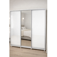 Dulap Cupe cu 3 Uși Glisante MDF AGT Alb Lucios și Oglindă T-90