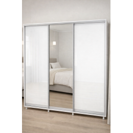 Шкаф-купе с 3 раздвижными дверями из МДФ AGT белый глянец с зеркалом T-90