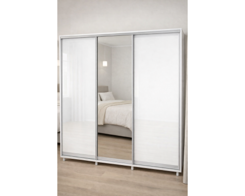 Dulap Cupe cu 3 Uși Glisante MDF AGT Alb Lucios și Oglindă T-90