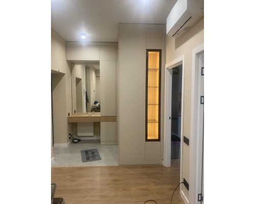 Современная мебель для прихожей с зеркалом и витриной с LED-подсветкой T-48