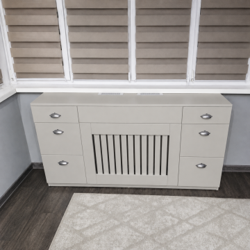 Frumusețe și utilitate: Mască de calorifer cu sertare laterale T-49 pentru radiator, cu spațiu de depozitare Mască de calorifer cu sertare laterale T-49 cu sertare, finisaj elegant.
