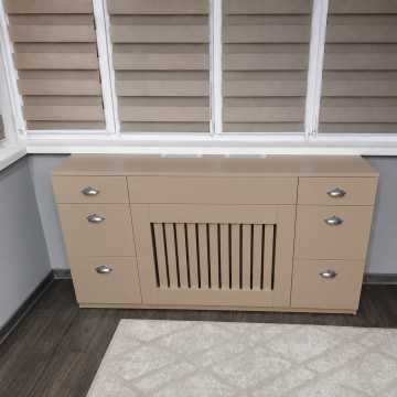 Frumusețe și utilitate: Mască de calorifer Cappuccino cu sertare T-51 pentru radiator, cu spațiu de depozitare Mască de calorifer Cappuccino cu sertare T-51, finisaj elegant.