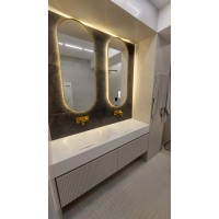 Mobilă pentru baie la comandă cu lavoar dublu, oglinzi LED T-106