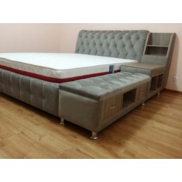 Кровати с обивкой из ткани с ящиками для белья T-73
