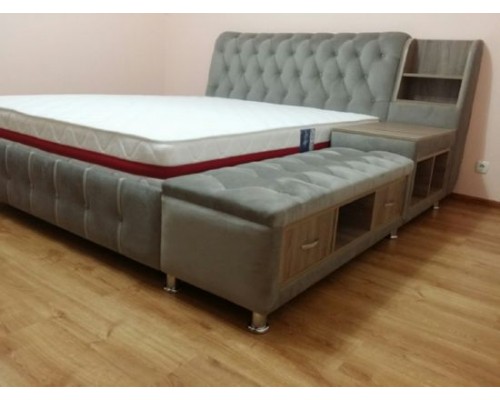 Кровати с обивкой из ткани с ящиками для белья T-73